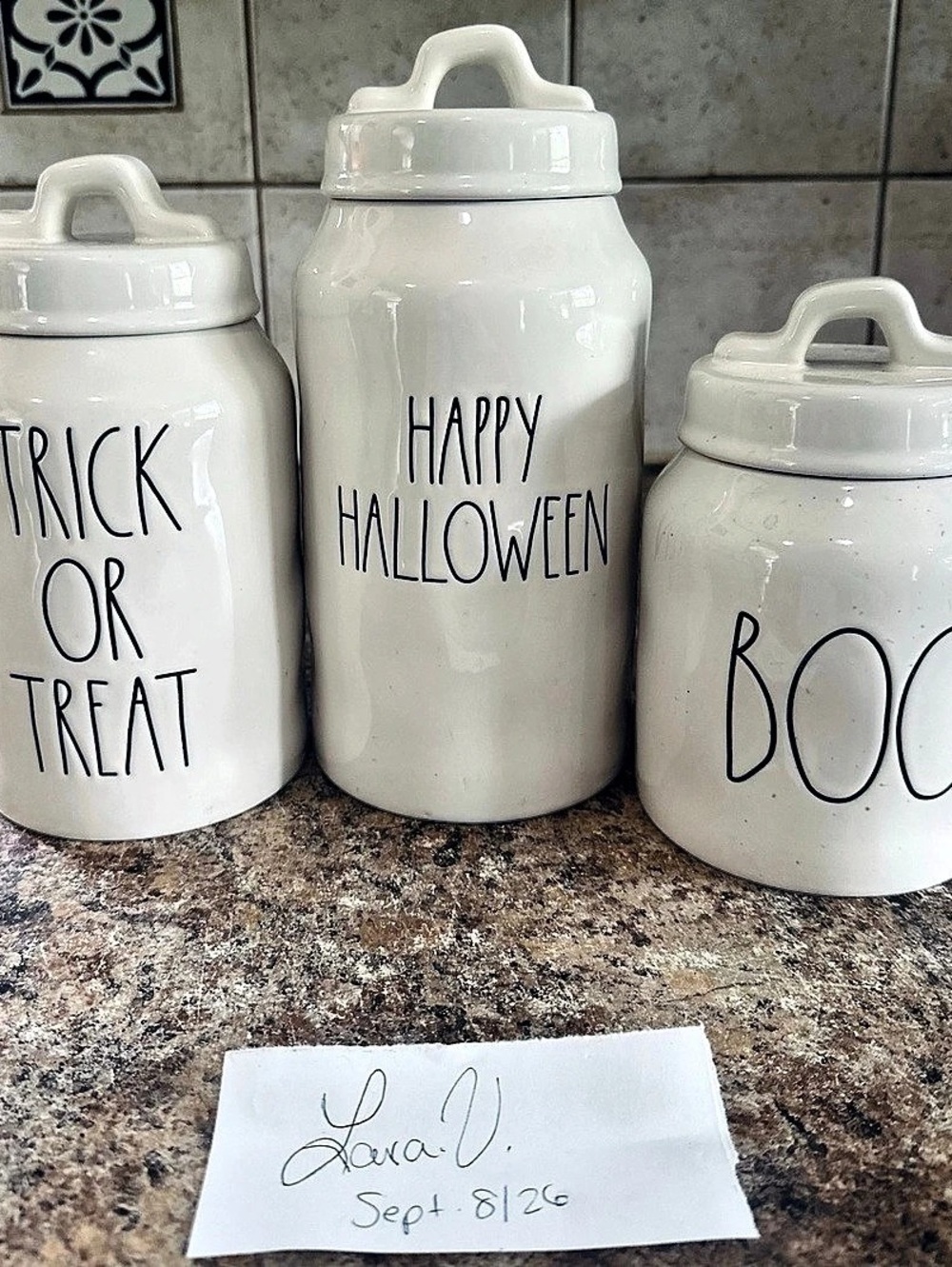 Rae Dunn Halloween Canister Set White & Black VHTF